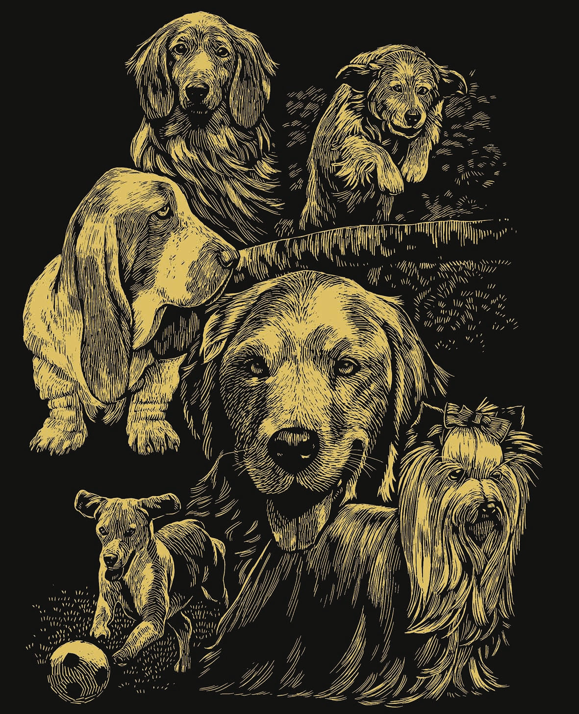 Reeves  Gravurfolien Gold Hunde-Montage