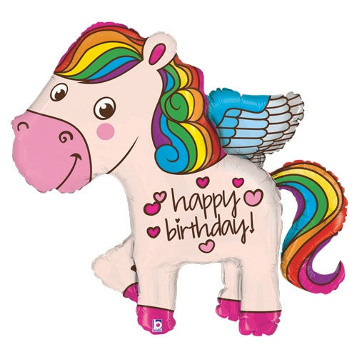 Regenbogen Pony Happy Birthday Folienballon 114cm