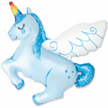 Süßes Einhorn mit Flügeln Blau Folienballon