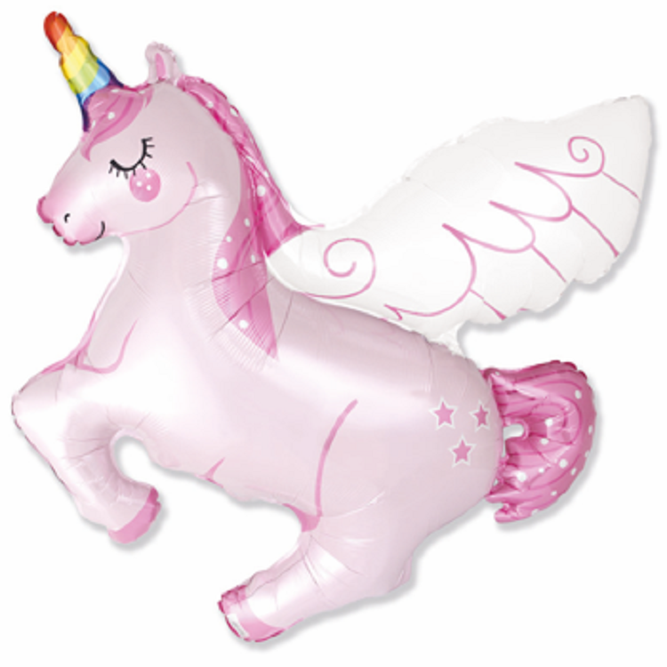 Süßes Einhorn mit Flügeln Pink Folienballon 113 x 108cm