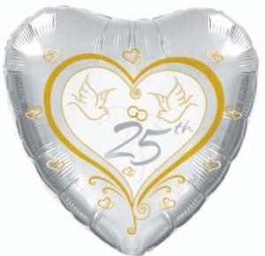 Silberhochzeit Herz Folienballon 25 Jahre 45cm 18"