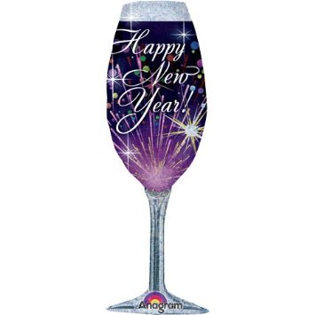 Silvester Folienballon Happy New Year Sektglas - 35 x 96cm