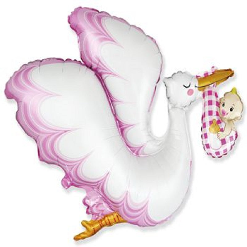 Storch mit Baby Girl Rosa Folienballon 96 x 80cm