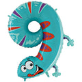 Tierische Zahlen 9 Gecko Folienballon - 101cm 40"