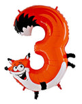 Tierische Zahlen 3 Fuchs Folienballon - 101cm 40"