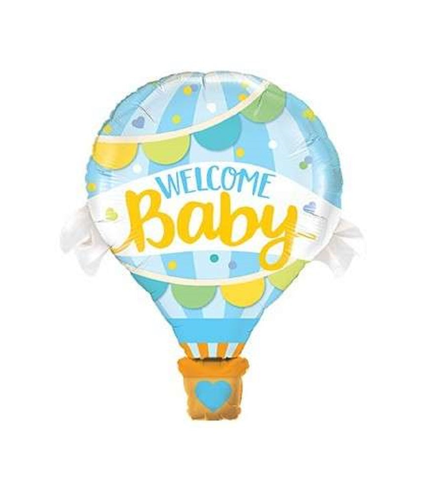 Welcome Baby Heißluftballon Blau Folienballon 107cm 42''