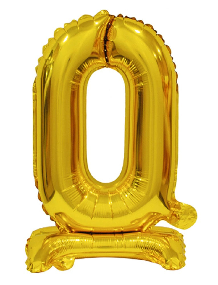 Zahl 0 mit Standfuß Gold Folienballon 38cm 15"