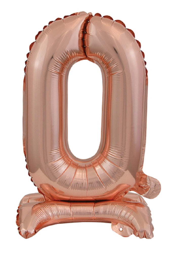 Zahl 0 mit Standfuß Rose Gold Folienballon 38cm 15"