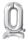 Zahl 0 mit Standfuß Silber Folienballon 38cm 15"