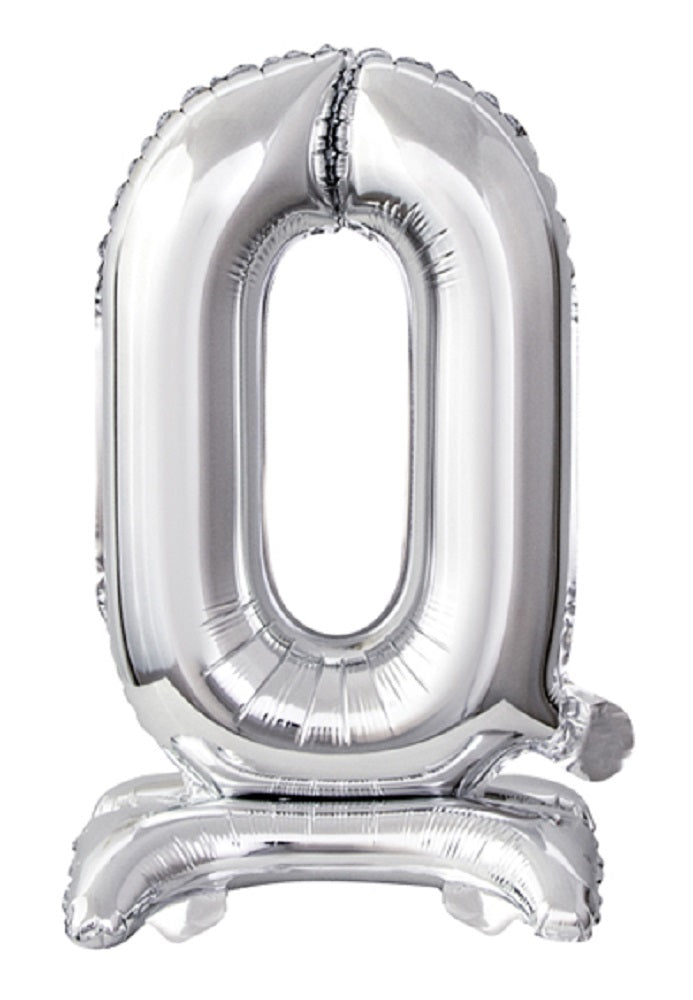 Zahl 0 mit Standfuß Silber Folienballon 38cm 15"