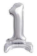 Zahl 1 mit Standfuß Silber Folienballon 38cm 15"