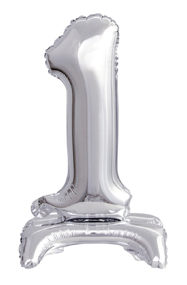 Zahl 1 mit Standfuß Silber Folienballon 38cm 15"