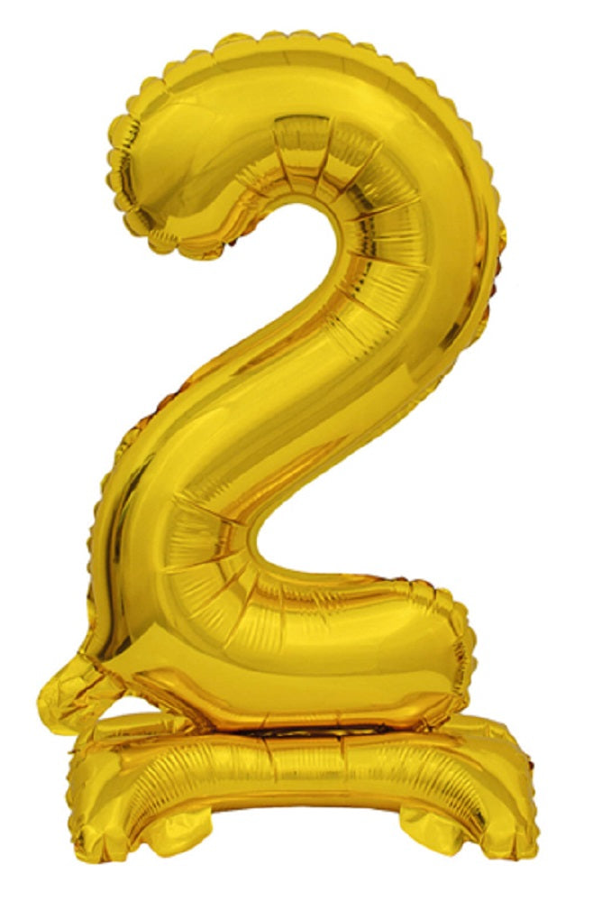 Zahl 2 mit Standfuß Gold Folienballon 38cm 15"