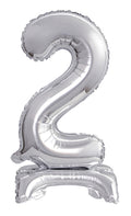 Zahl 2 mit Standfuß Silber Folienballon 38cm 15"