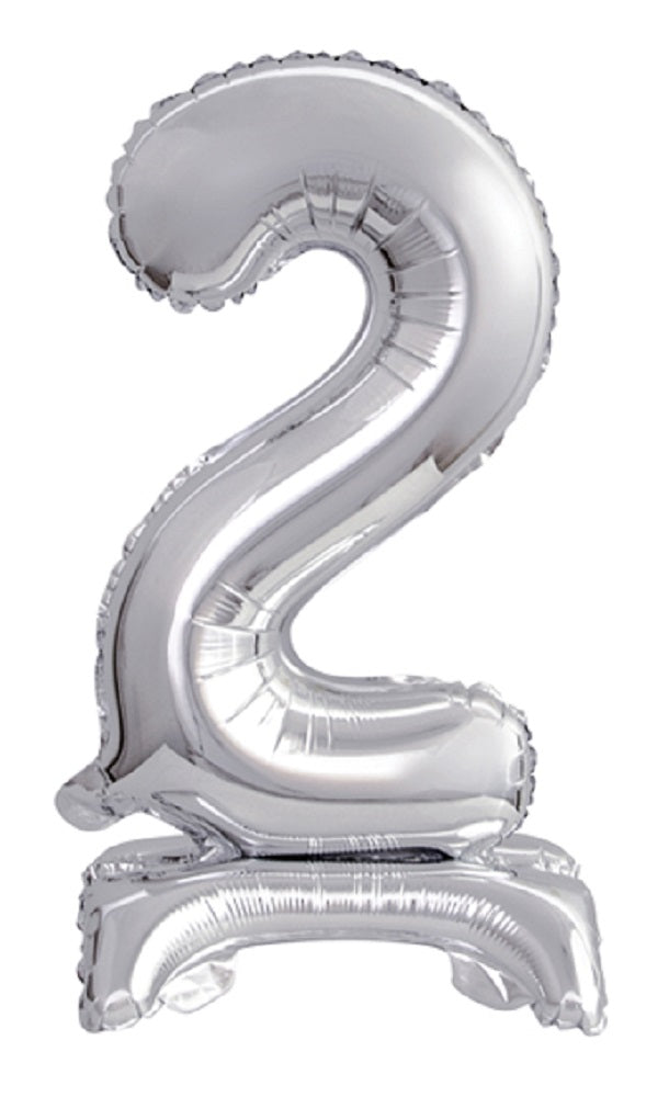 Zahl 2 mit Standfuß Silber Folienballon 38cm 15"
