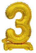 Zahl 3 mit Standfuß Gold Folienballon 38cm 15"