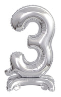 Zahl 3 mit Standfuß Silber Folienballon 38cm 15"