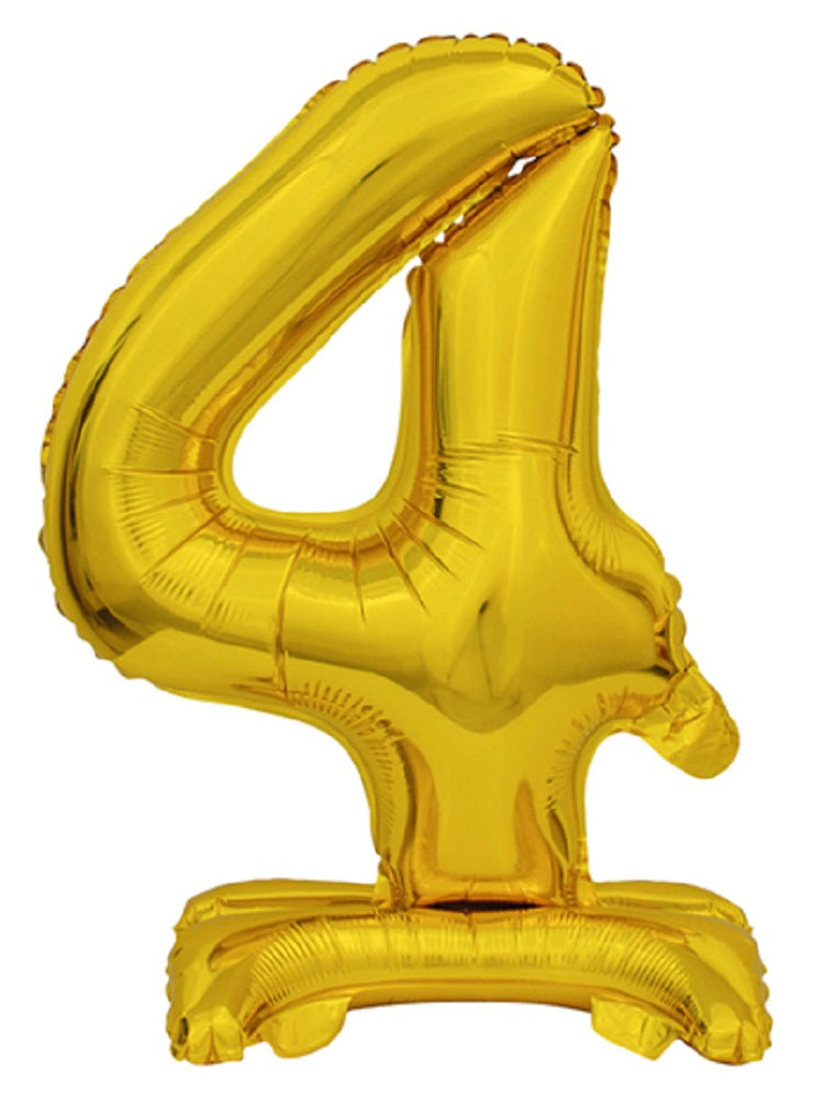 Zahl 4 mit Standfuß Gold Folienballon 38cm 15"