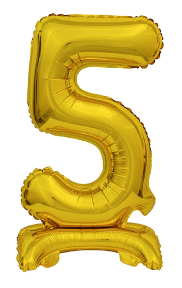 Zahl 5 mit Standfuß Gold Folienballon 38cm 15"