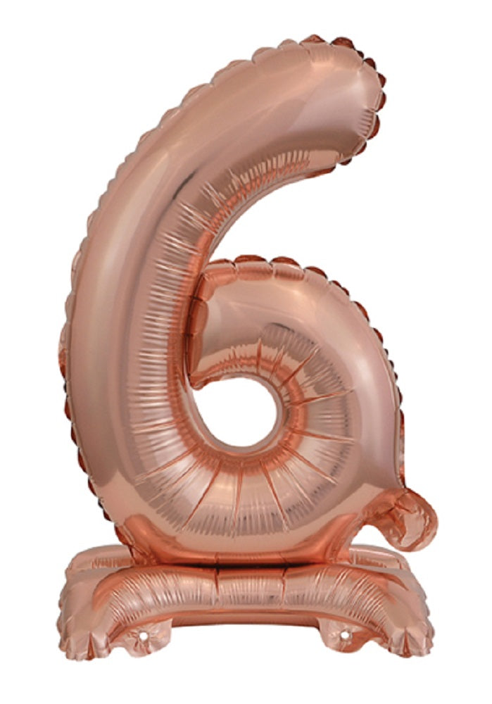 Zahl 6 mit Standfuß Rose Gold Folienballon 38cm 15"
