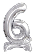 Zahl 6 mit Standfuß Silber Folienballon 38cm 15 Inch