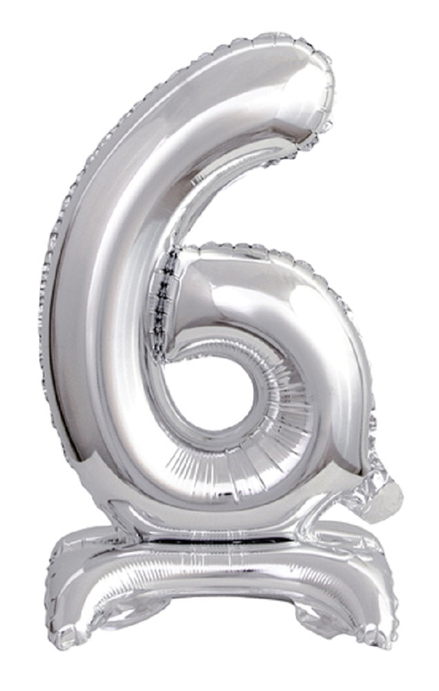 Zahl 6 mit Standfuß Silber Folienballon 38cm 15 Inch