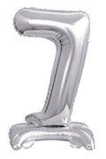 Zahl 7 mit Standfuß Silber Folienballon 38cm 15"