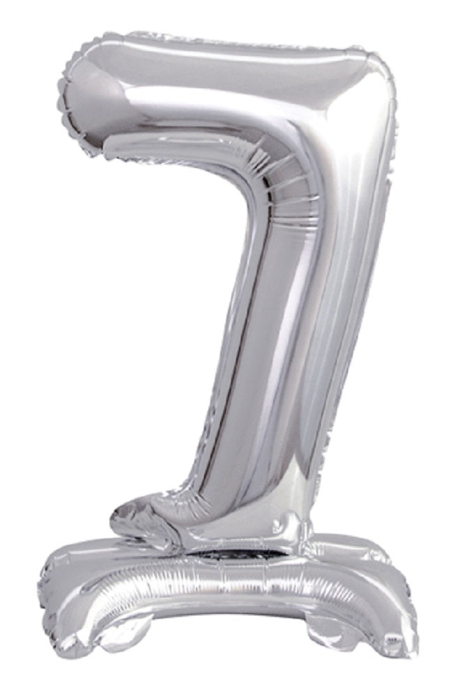 Zahl 7 mit Standfuß Silber Folienballon 38cm 15"