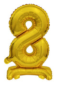Zahl 8 mit Standfuß Gold Folienballon 38cm 15"