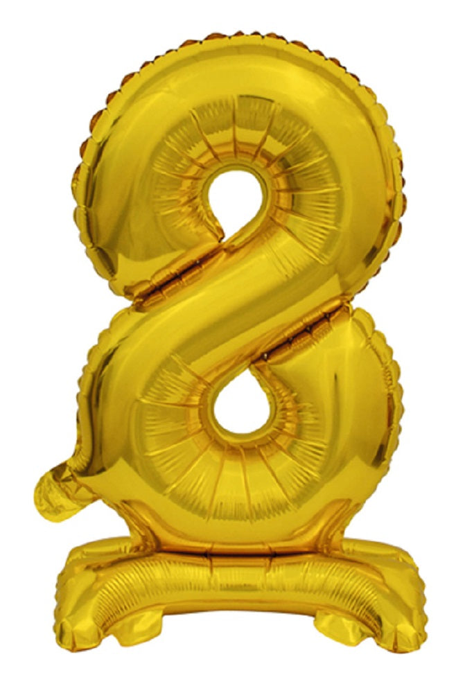 Zahl 8 mit Standfuß Gold Folienballon 38cm 15"
