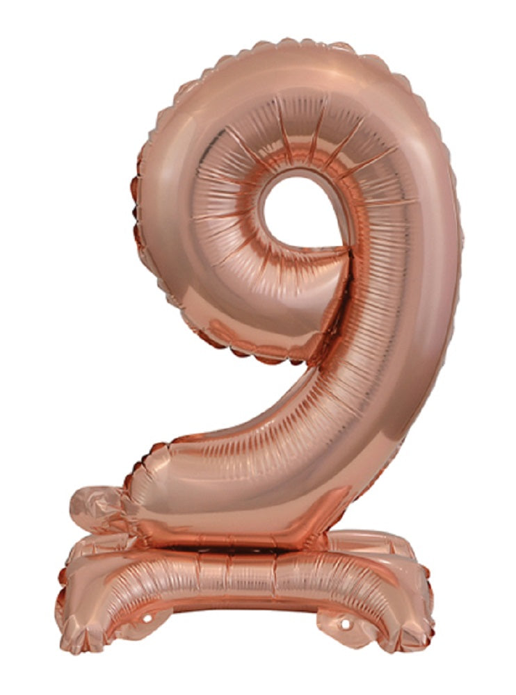 Zahl 9 mit Standfuß Rose Gold Folienballon 38cm 15"