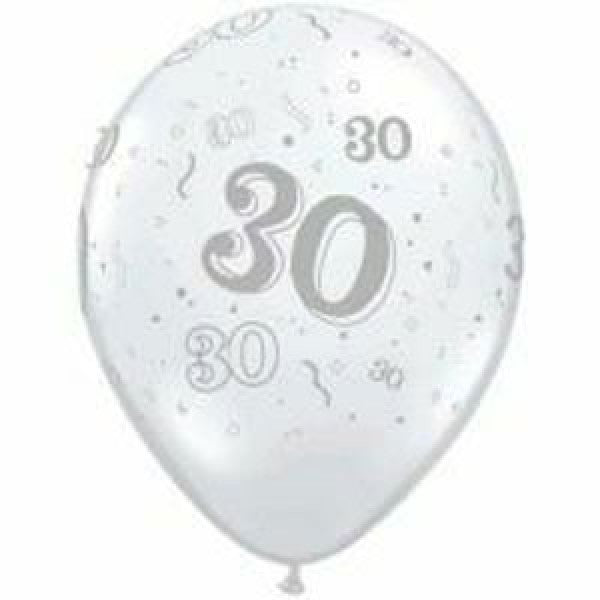 Zahl 30 Jewel Diamond Clear 27,5cm 11" Qualatex Latex Luftballon