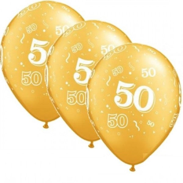 Zahl 50 Gold 27,5cm 11" Qualatex Latex Luftballon